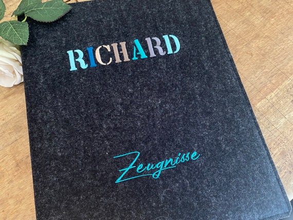 Certificate folder with name - 100% wool felt - color to choose for boys and girls, folder for certificates