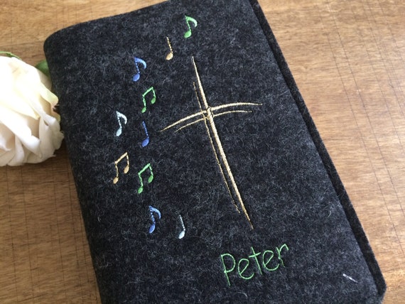Hymnal cover made of wool felt - sheet music - cover for hymnal, felt cover, cross, gift for communion