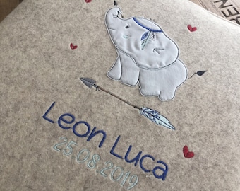 Photo album with name, baby album personalized, cover made of wool felt, cute elephant, Wild & Free, felt cover