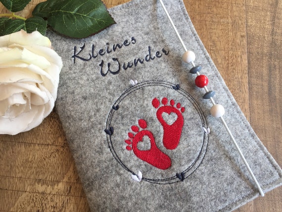 Maternity Pass Cover - "Little Miracle" - Cover for maternity pass, cover made of wool felt, felt cover, footprints, baby feet with heart