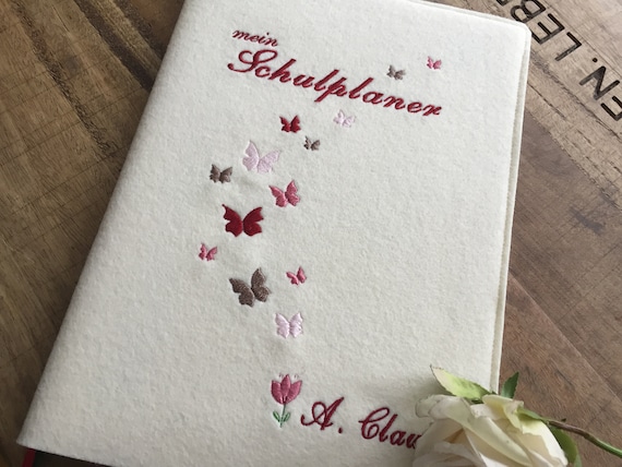 Cover for TimeTex school planner, teacher's calendar, butterflies, felt cover cream, felt cover