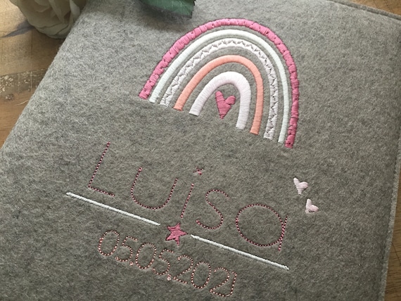 Photo album "Rainbow" - baby album - embroidered cover made of 100% wool felt - taupe, rose tones, hearts