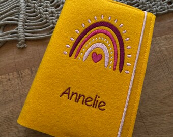 U-booklet cover made of wool felt - rainbow berry tones - Scandi, Boho - U-booklet cover with name - free choice of colors!