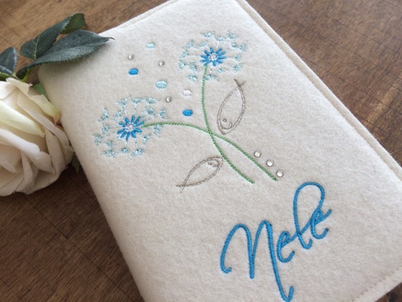 Hymn book cover made of wool felt - dandelions/fish