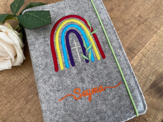 Hymn book cover made of wool felt - RAINBOW - Communion gift, hymn book cover colorfully embroidered