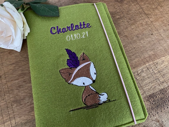U-book cover made of wool felt with name - little fox, U-book cover, felt cover for examination booklet, cover U-book