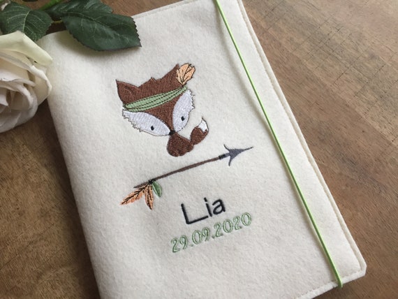 U-book cover made of wool felt - cute fox, U-book cover cream, felt cover U-book, forest friends boho