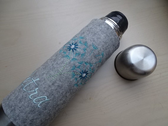 Thermos flask - wool felt - dandelions