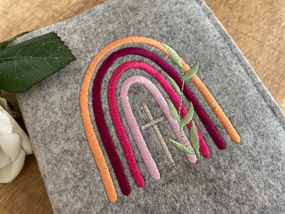 Hymn book cover - RAINBOW - choice of colours - gift for communion, hymn book cover made of embroidered wool felt