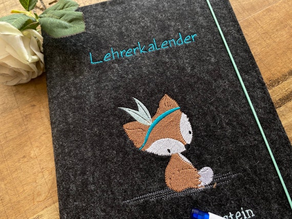 Cover for TimeTex school planner - teacher's calendar with name, fox, DinA4 or DinA5