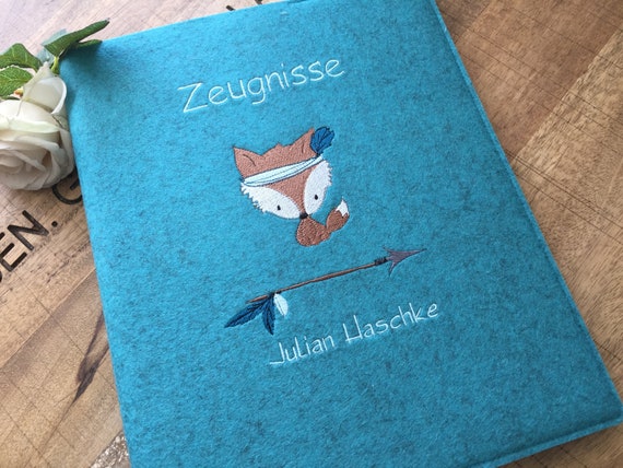 Certificate folder - cute fox - folder with cover for certificates, document folder, back to school, gift for starting school, forest friends, boho