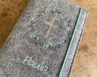 Felt hymnal cover - mint floral wreath - wool felt hymnal cover