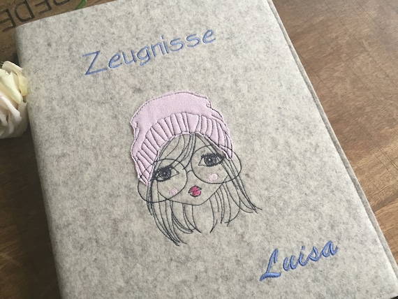 Certificate folder, folder for certificates, felt cover with name, gift for school enrollment