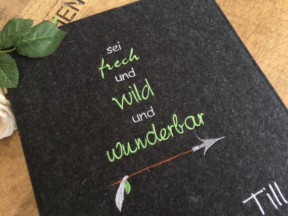 Certificate folder - made of wool felt - "be cheeky and wild and wonderful" - folder for certificates, felt cover, boho