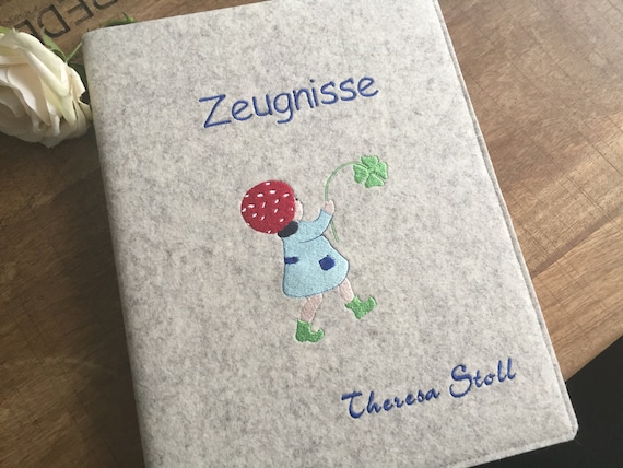 Certificate folder 100% wool felt Glückskind