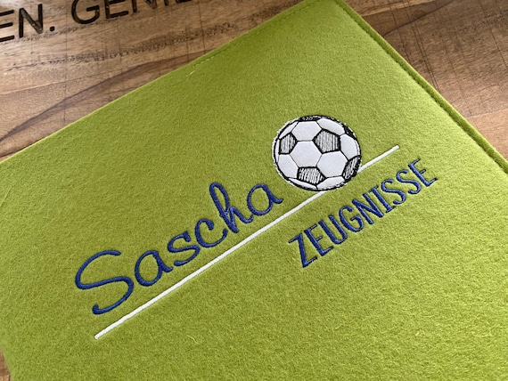 Certificate folder - football - made of wool felt, folder for certificates, document folder for boys