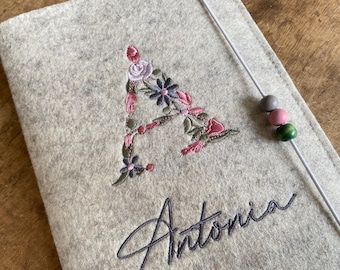 Personalized felt child record book cover with floral monogram - free choice of color!
