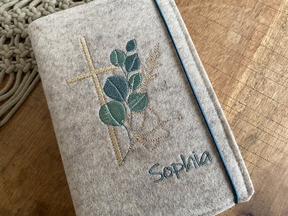 Hymnal cover felt - eucalyptus, cross - Hymnal cover made of wool felt