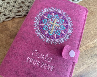 Praise to God cover made of wool felt - mandala - pink or turquoise - cover for praise to God with name, felt cover, prayer book cover, communion, cross