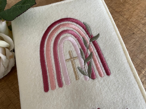 Hymn book cover - RAINBOW - choice of colours - gift for communion, hymn book cover made of embroidered wool felt