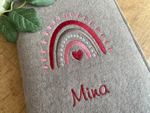 U-book cover made of wool felt - rainbow red, old pink - Scandi, U-book cover with name - free choice of color!