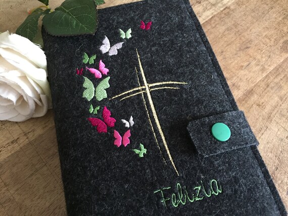Hymnal cover made of wool felt - butterflies, cover for hymnal for communion, cross, cover for prayer book