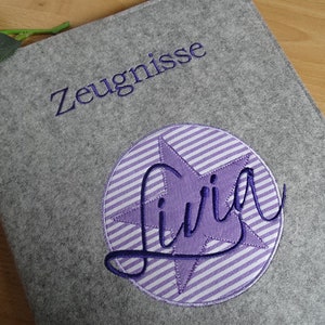 Zeugnismappe Stern, lila mit Namen,Ordner für Zeugnisse,Filzhülle, Geschenk zur Einschulung Bild 4