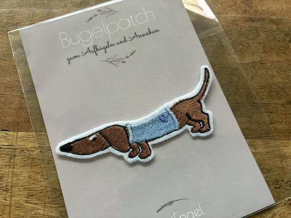 Bügelpatch Dackel, Aufnäher gestickt für Kinder & Erwachsene, Patch für Hundeliebhaber, Bügelbild Dachshund