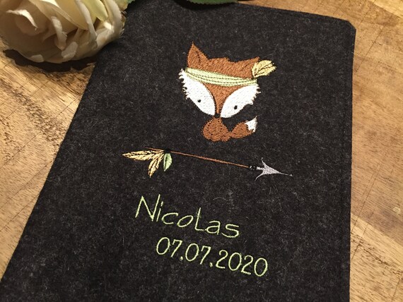 U-book cover made of wool felt with name - little fox, U-book cover, felt cover for examination booklet, cover U-book