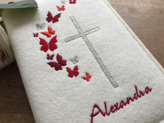 Hymnal cover made of wool felt - butterflies, cover for hymnal for communion, cross, cover for prayer book