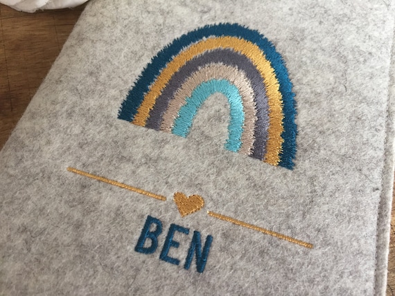 U-book cover made of wool felt - rainbow, U-book cover, felt cover for examination booklet, petrol, turquoise, mustard yellow
