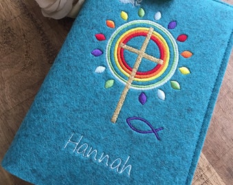 God's praise cover made of wool felt - turquoise - rainbow colors