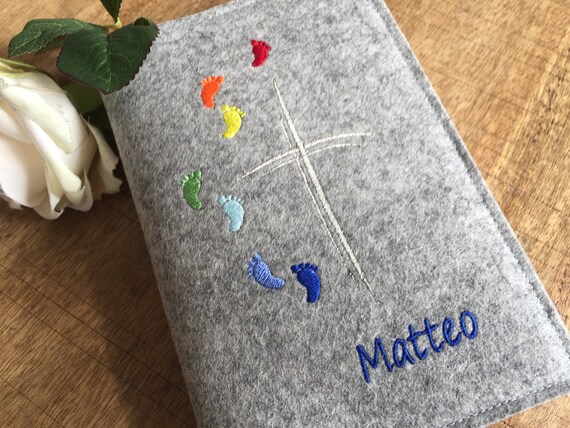 God's hymn cover made of wool felt - footprints - felt cover prayer book for communion, cross, God's hymn cover rainbow