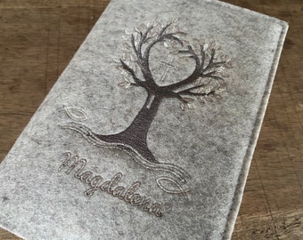 Hymnal cover made of wool felt - tree, fish - felt cover, cover for hymnal for communion