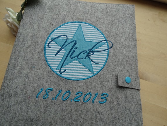 personalized photo album / baby diary petrol
