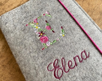 Personalized felt child record book cover with floral monogram - free choice of color!
