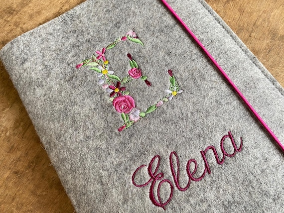 Personalized felt child record book cover with floral monogram - free choice of color!