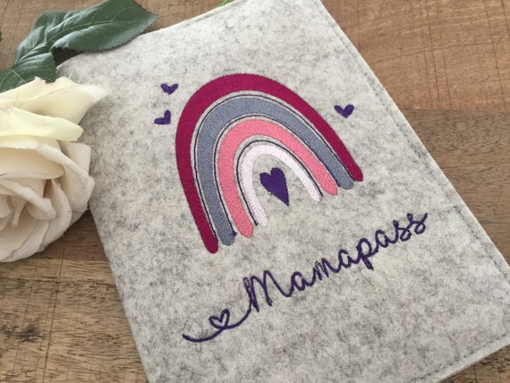 Maternity Pass Cover - Rainbow - Cover for maternity pass, cover made of wool felt, felt cover, heart, maternity pass