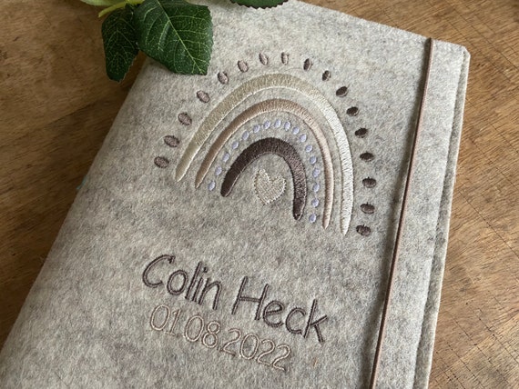 U-book cover made of wool felt - rainbow natural - Scandi, U-book cover with name - free choice of color!