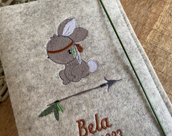 U-booklet cover made of wool felt with name - little bunny - U-booklet cover, felt cover for examination booklet, U-booklet cover, boho, U-booklet for boys