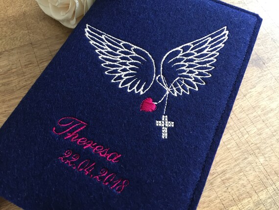 Hymn book cover made of wool felt - angel wings gold - felt cover Hymn book cover, wool felt cover, communion gift