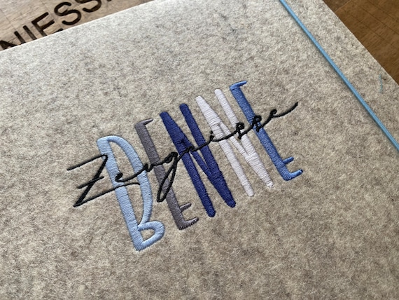 Certificate folder including name - blue tones - made of wool felt, folder for certificates, document folder, felt cover, gift for starting school