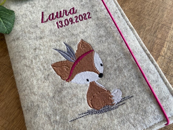 U-book cover made of wool felt with name - little fox, U-book cover, felt cover for examination booklet, cover U-book