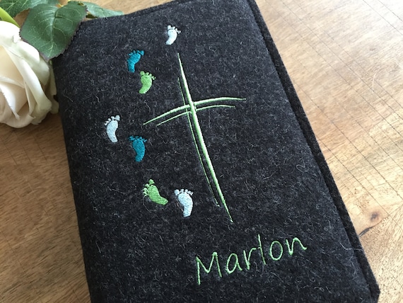 Hymnal cover made of wool felt - footprints / cover for hymnal for communion, cross, cover for prayer book, felt cover