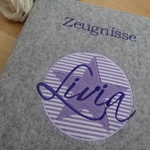 Zeugnismappe Stern, lila mit Namen,Ordner für Zeugnisse,Filzhülle, Geschenk zur Einschulung Bild 2