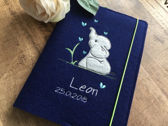 U-book cover made of wool felt - elephant, heart, U-book cover with name, felt cover examination booklet, 100% wool felt