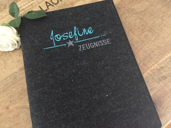 Certificate folder with name - made of wool felt, folder for certificates, document folder, felt cover, star