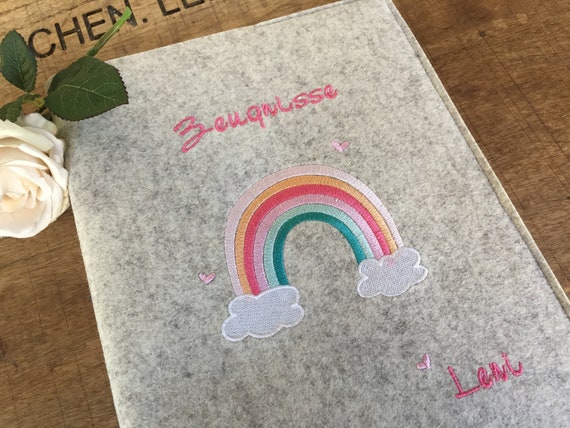 Certificate folder made of wool felt - rainbow pastel - folder for certificates, document folder, felt cover