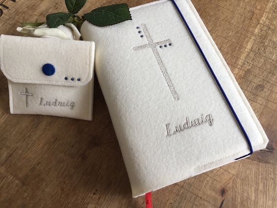 Hymn cover made of wool felt - cross - felt cover Hymn, cross with Swarovski, cover Hymn cream, gift for communion