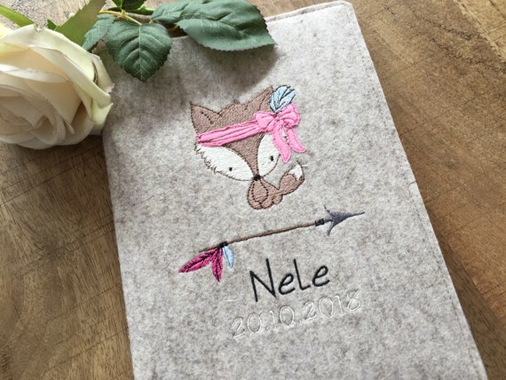 U-book cover made of wool felt - cute fox, pass sleeve, cover pass, felt cover, cover made of wool felt, cover examination booklet